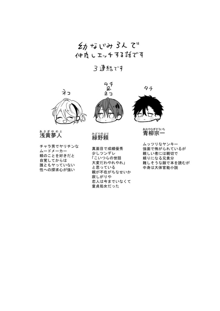 【BL漫画】仲のいい幼なじみのタチネコがイチャイチャ3Pエッチしちゃう♡