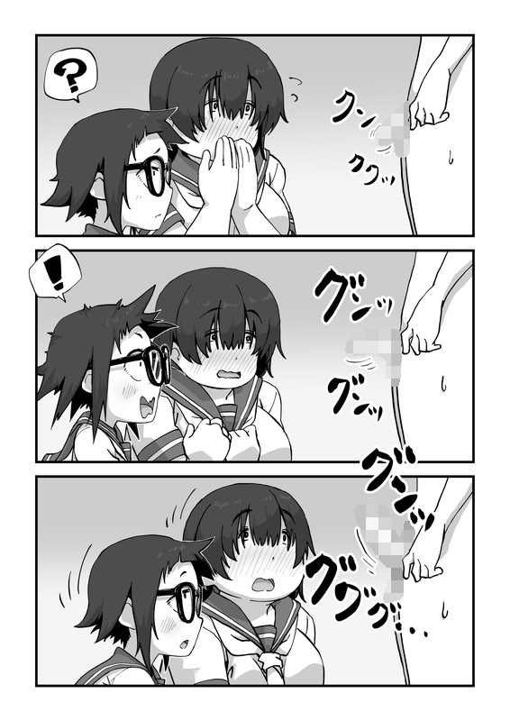 【エロ漫画】漫研部のJ○二人に頼まれてヌードモデルしていた男子がデッサン中にパンチラされて勃起してしまい、さらにエッチなイタズラされて射精しちゃうｗｗｗｗ