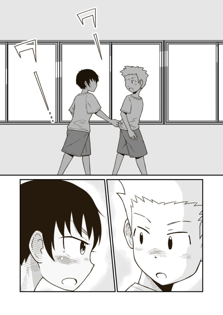 【エロ漫画】最近スポブラをつけだしたボーイッシュJ○が仲のいい幼馴染とトイレに入っておっぱいモミモミされてイチャイチャエッチしちゃう♡