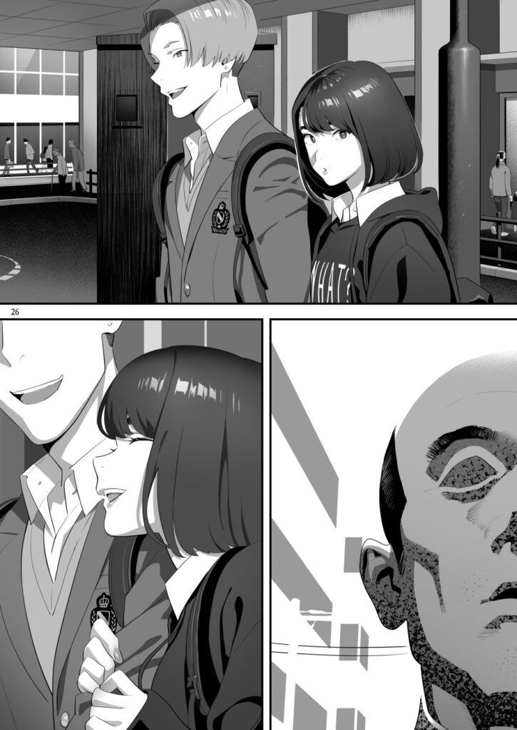 【エロ漫画】巨乳JKが隣に住む中年オヤジに弱みを握られて生ハメ中出しされちゃう・・・