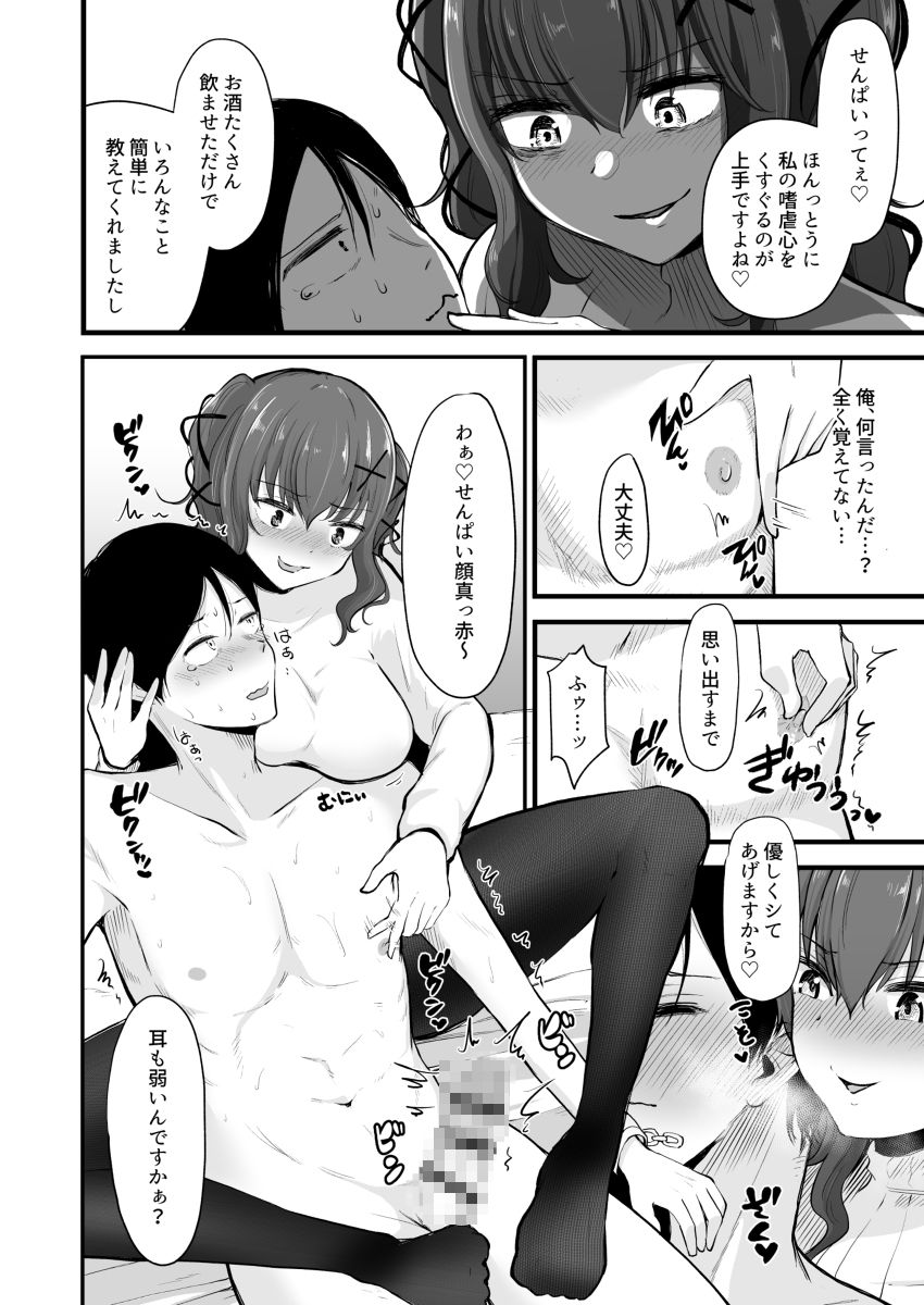 【エロ漫画】Sで征服願望を持った巨乳美人JDがバイト先の先輩と飲みに行った後ホテルに連れ込んで逆レ○プしちゃう！